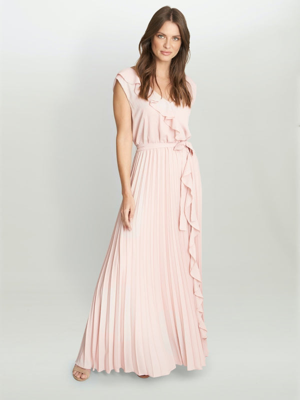Caprice Maxi Dress With Frill Detail And Pleat Skirt