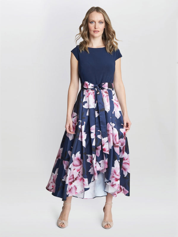 Billie Printed High Low Dress With Tie Belt
