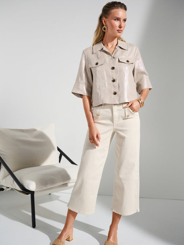 Joseph Ribkoff Foiled Linen Blend Short Sleeve Boxy Jacket