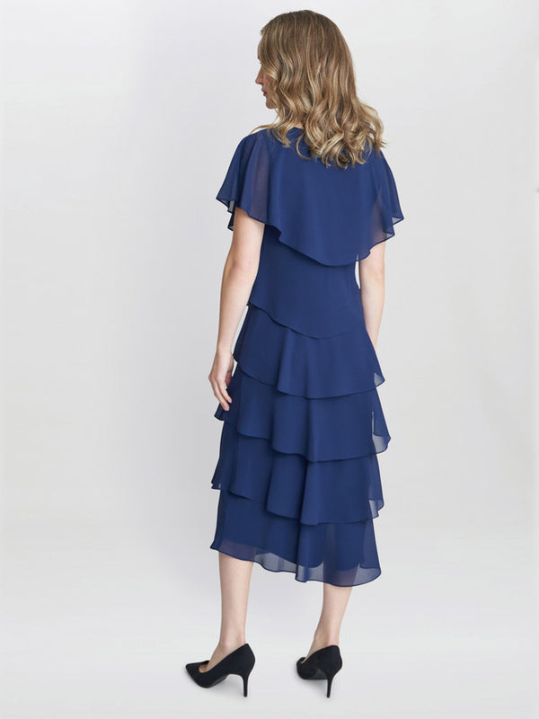 Rebecca Midi Tiered Dress With Shoulder Trim