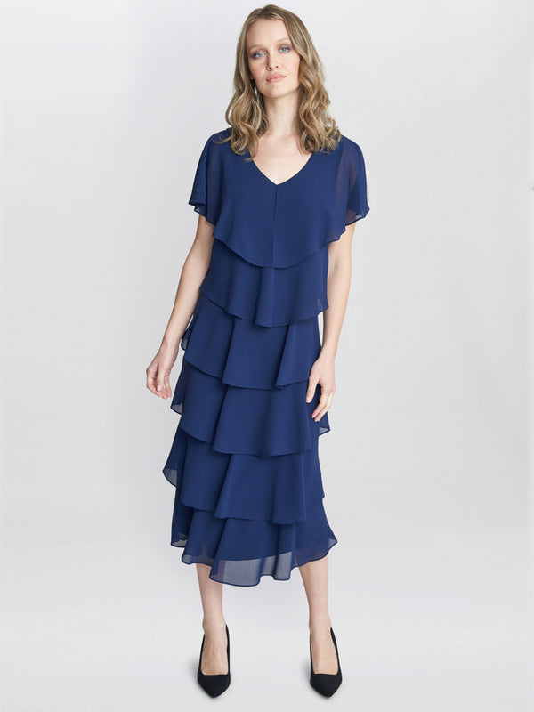 Rebecca Midi Tiered Dress With Shoulder Trim