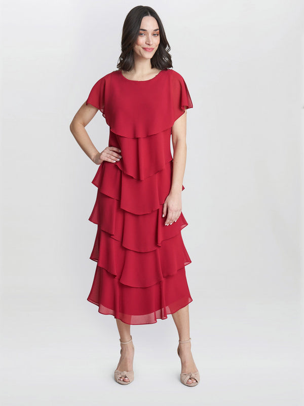 Tessa Midi Tiered Dress With Shoulder Trim