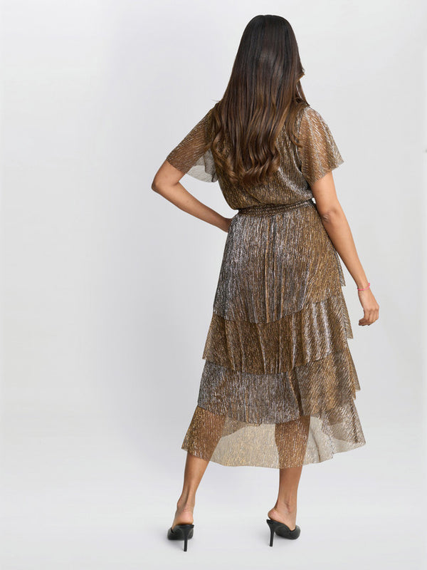 Cheri Metallic Knit Tiered Dress