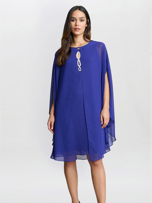 Laura Chiffon Cape And Beaded Neck Dress