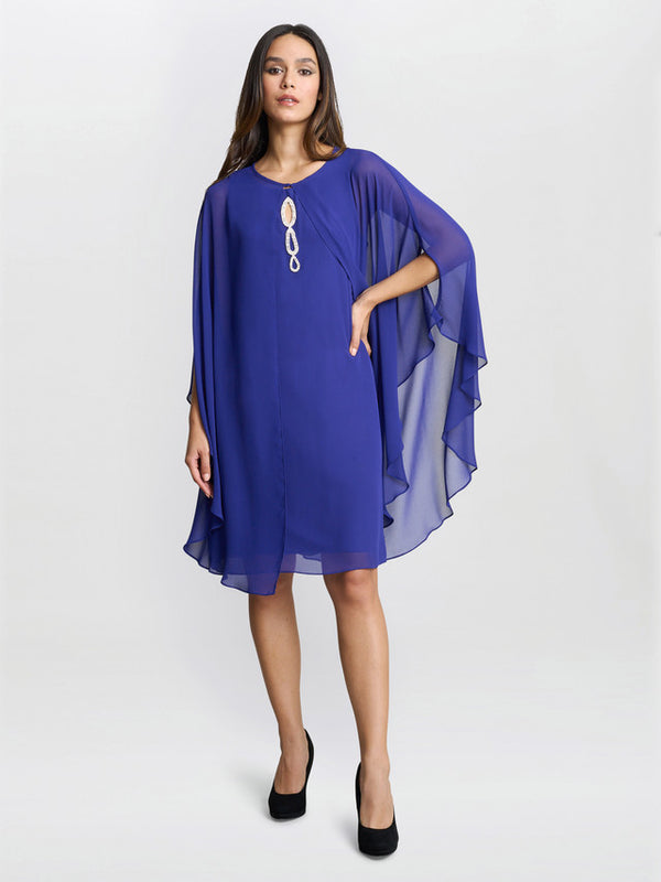 Laura Chiffon Cape And Beaded Neck Dress