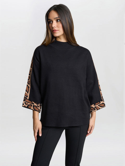 Dara Turtle Neck Jumper With Leopard Print Trim