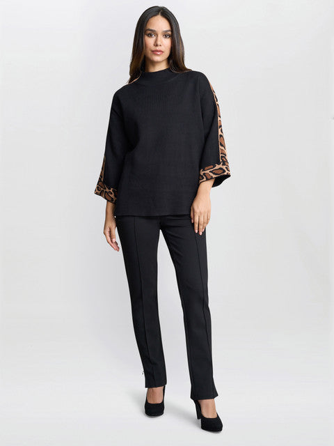 Dara Turtle Neck Jumper With Leopard Print Trim