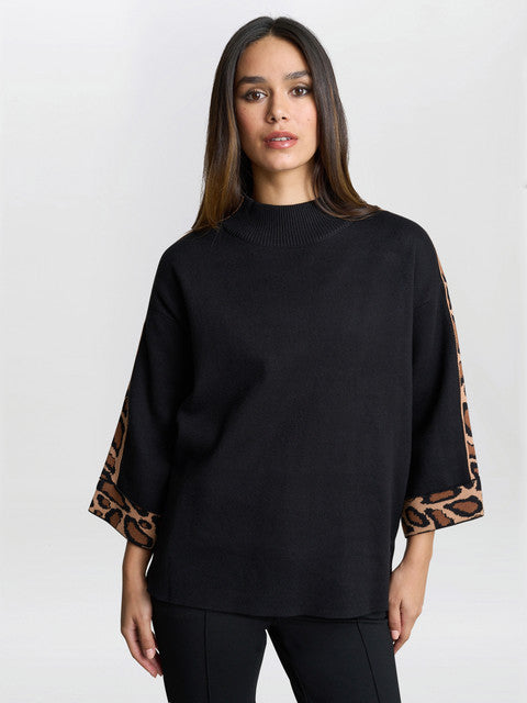 Dara Turtle Neck Jumper With Leopard Print Trim