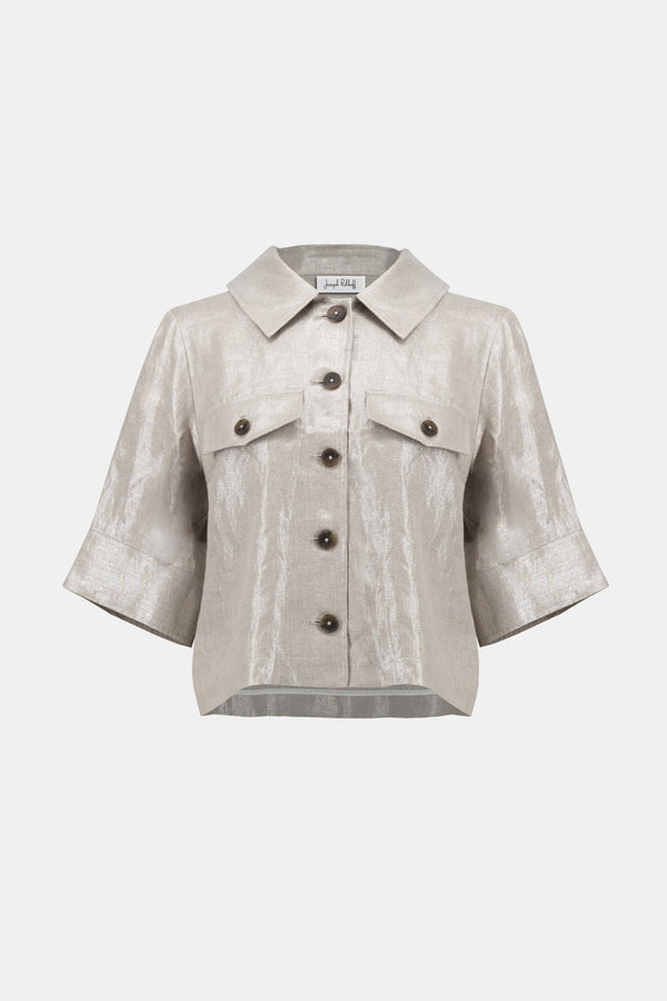 Joseph Ribkoff Foiled Linen Blend Short Sleeve Boxy Jacket