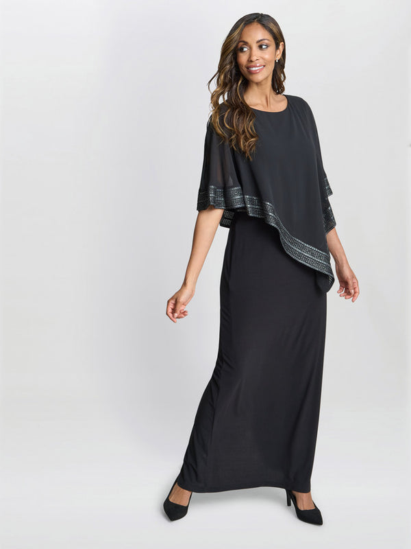 Amber Maxi Asymmetrical Cape Dress