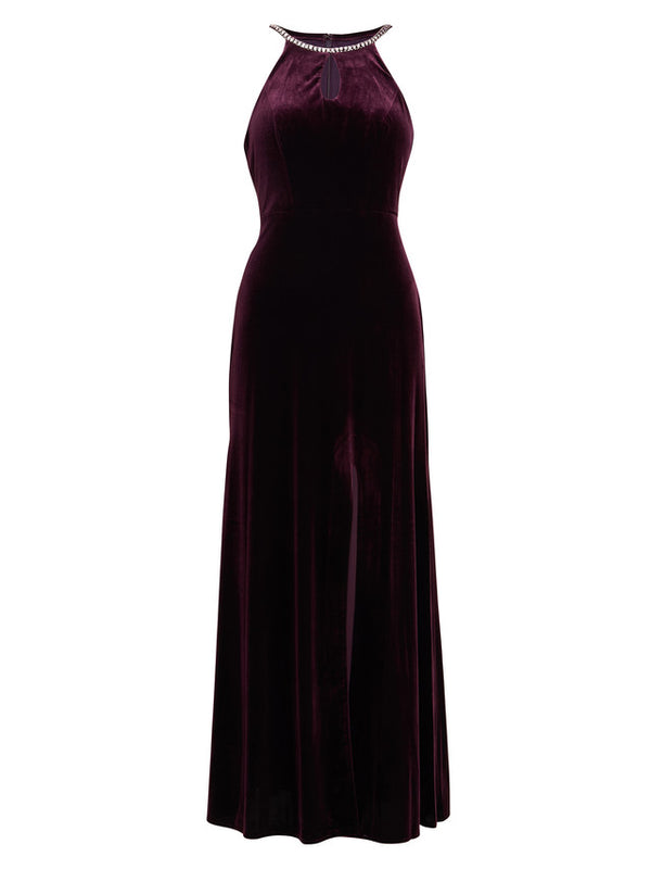 Deedee Velvet Halter Keyhole Maxi Dress