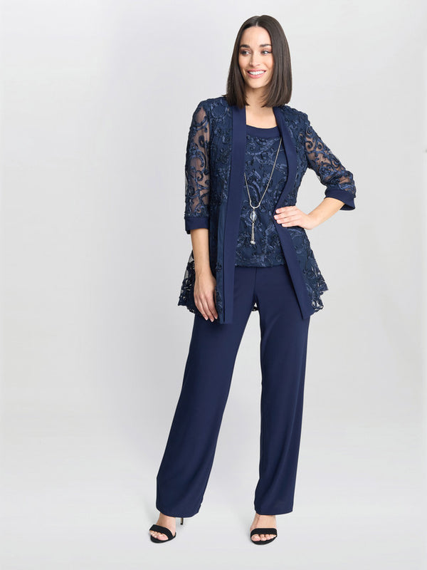 Joelle Embroidered Two Piece Trouser Suit With Detachable Necklace