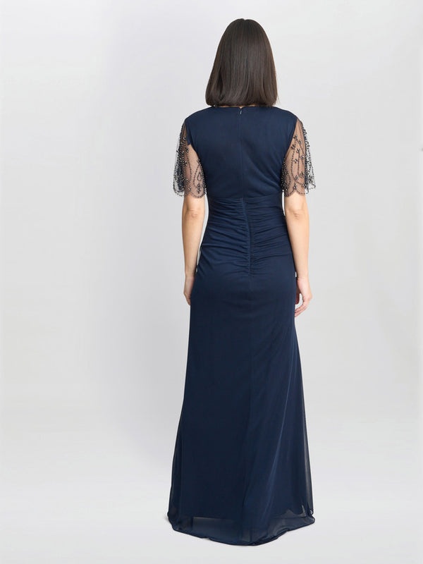 Josephine V Neck Maxi Dress With Embellished Sleeve