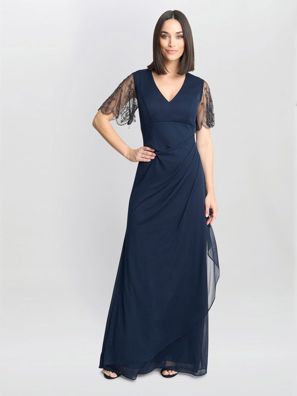 Josephine V Neck Maxi Dress With Embellished Sleeve