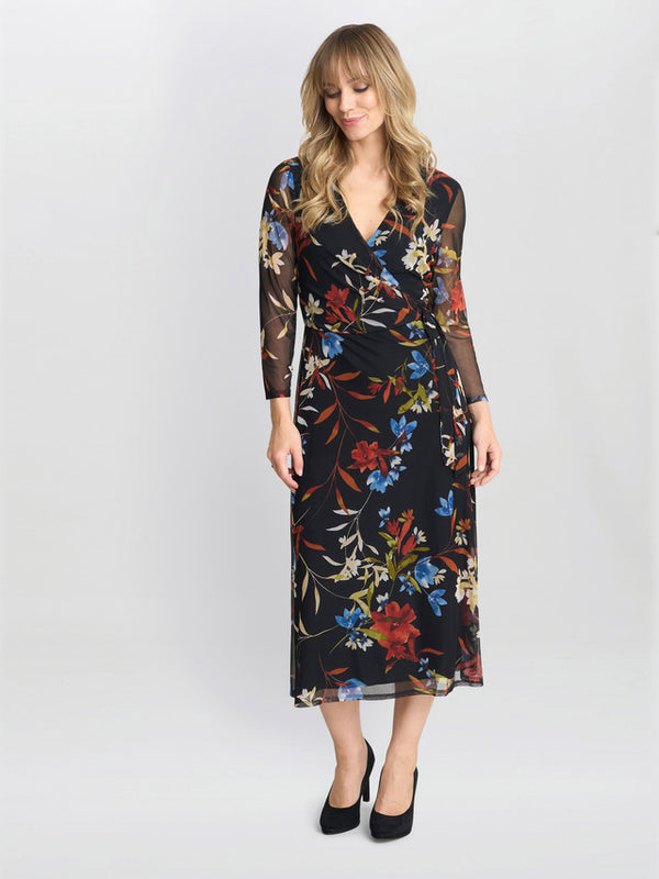 Tasmine Floral Mesh Wrap Dress