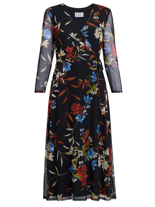 Tasmine Floral Mesh Wrap Dress