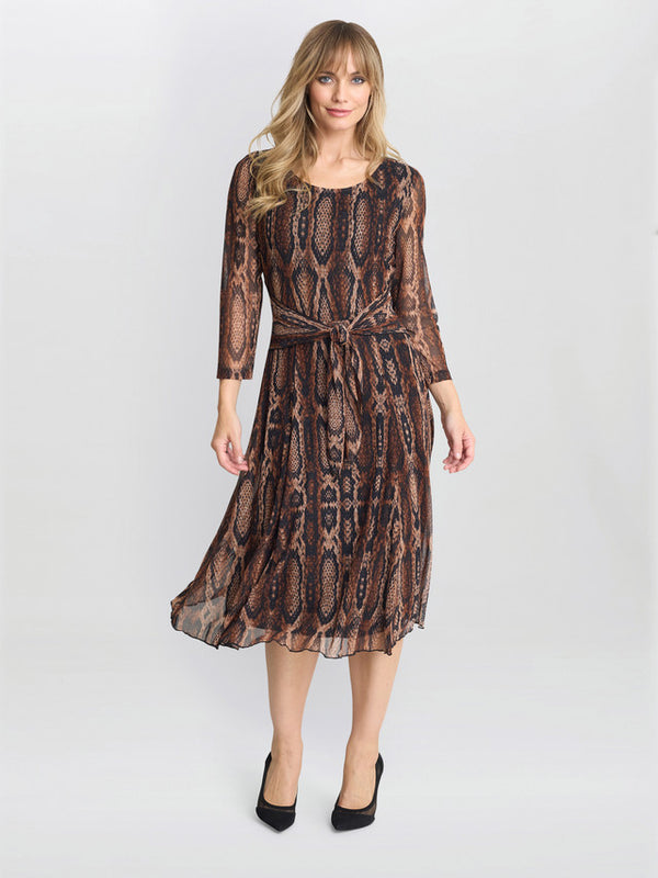 Anya Snake Print Long Sleeve Mesh Dress