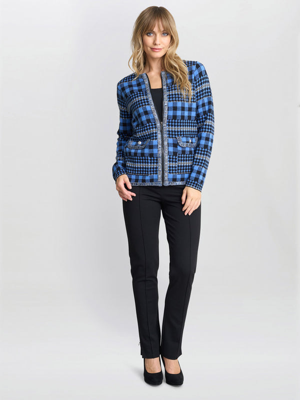 Cecily Zip Front Checked Knitted Cardigan