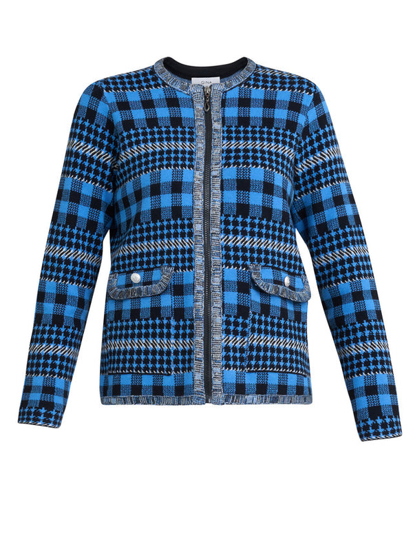 Cecily Zip Front Checked Knitted Cardigan