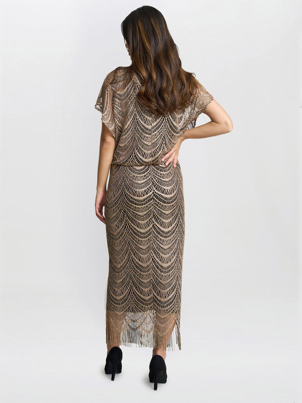 Arleen Long Blouson Fringe Hem Dress