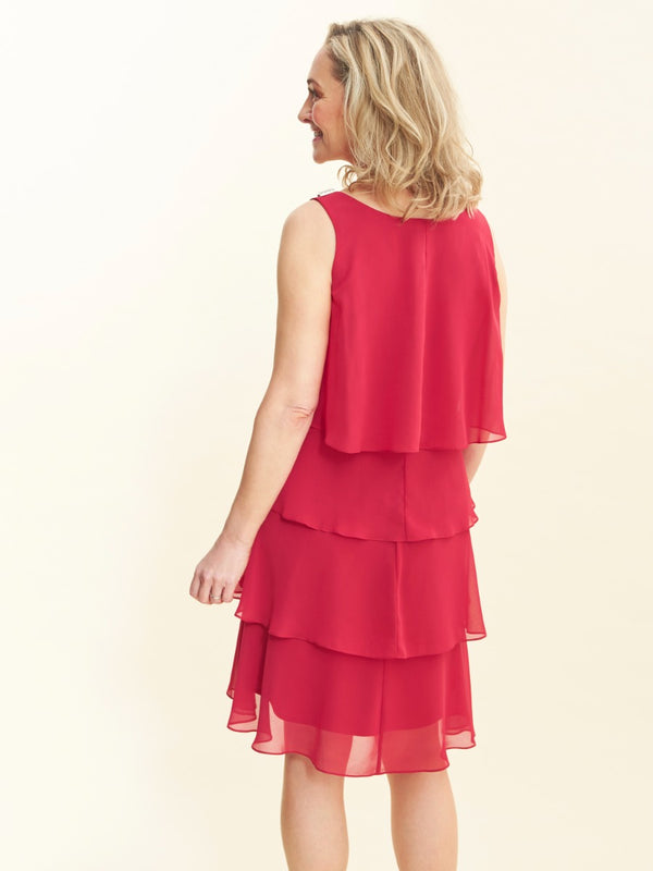 Vesta Jewel-Shoulder Tiered Cocktail Dress