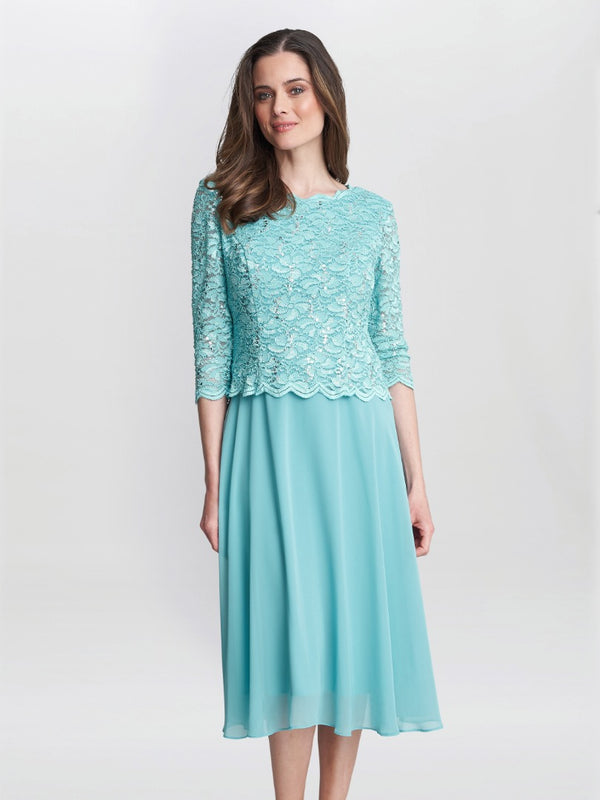 Rona Midi Dress With Lace Bodice & Chiffon Skirt