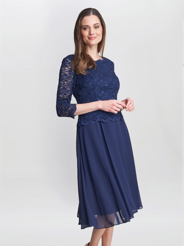 Rona Midi Dress With Lace Bodice & Chiffon Skirt