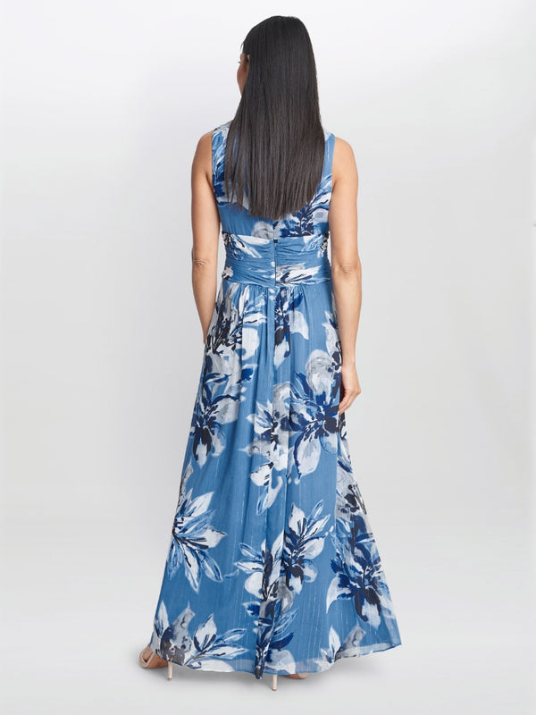 Gayle Printed Maxi Dress With Ruched Waist