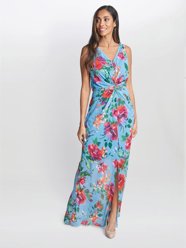 Jennifer Printed Maxi Dress With Twist Bodice