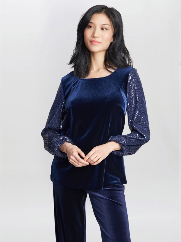 Ines Velvet Blouse With Illusion Bubble Sleeves