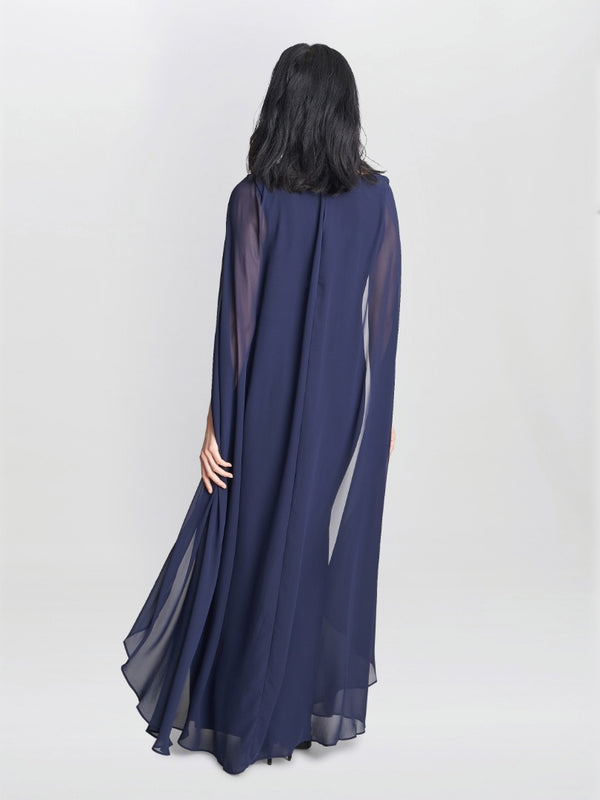 Elisa Chiffon Wrap Cape Maxi Dress