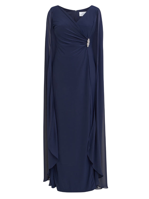 Elisa Chiffon Wrap Cape Maxi Dress