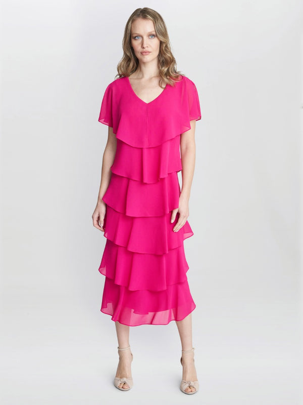 Rebecca Midi Tiered Dress With Shoulder Trim