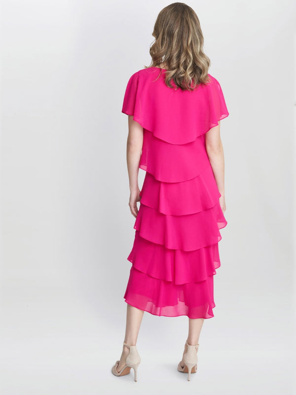 Rebecca Midi Tiered Dress With Shoulder Trim