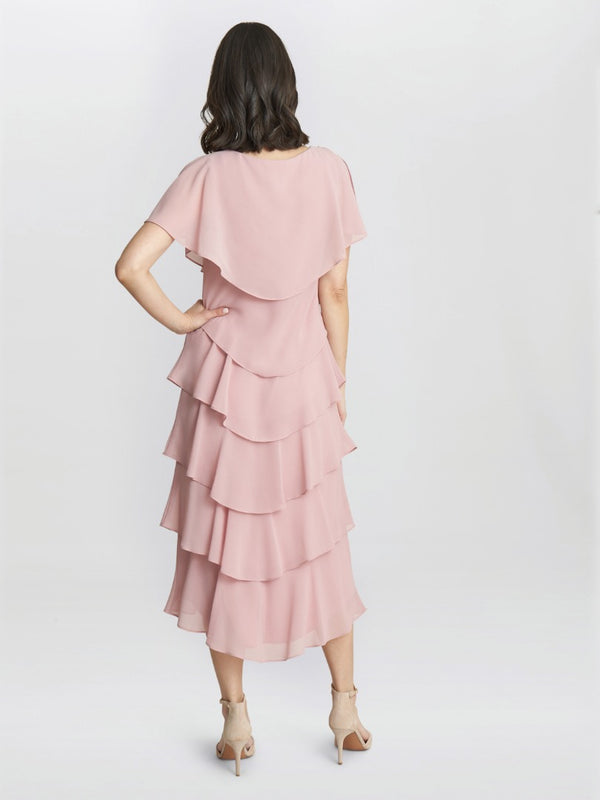 Tessa Midi Tiered Dress With Shoulder Trim