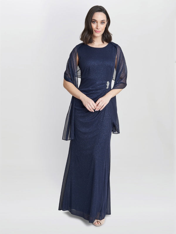 Alicia Maxi Dress With Embellishment And Matching Shawl