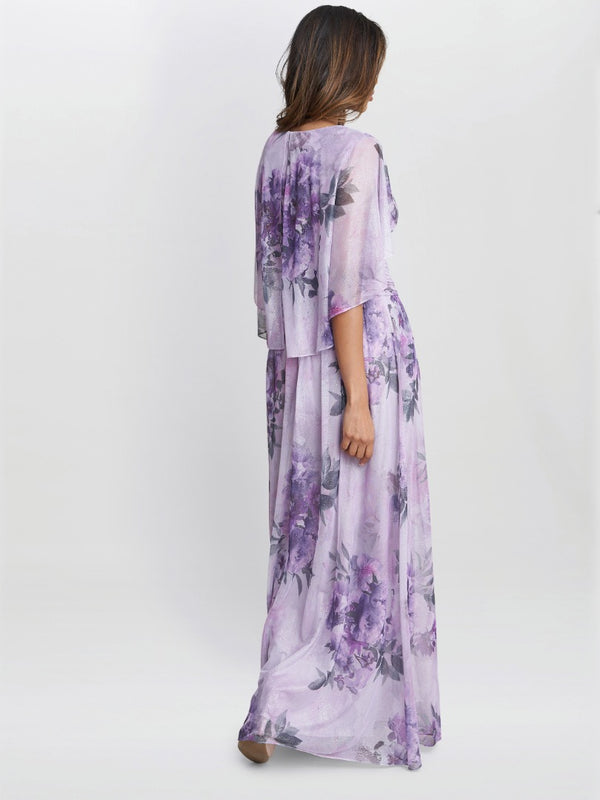 Caroline Printed Maxi Dress With Overlay Sleeves