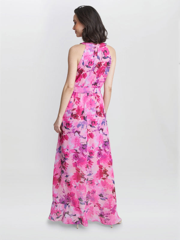 Hermione Printed Keyhole Halter Maxi Dress