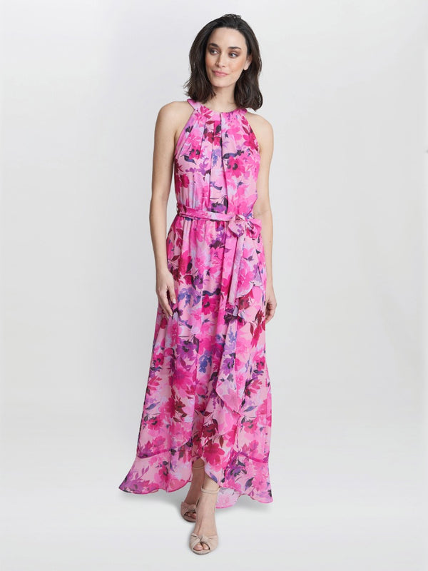 Hermione Printed Keyhole Halter Maxi Dress