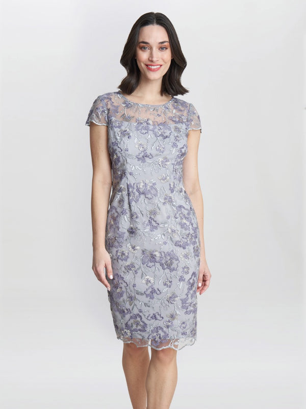 Raquelle Petite Midi Embroidered Cap Sleeve Shift Dress