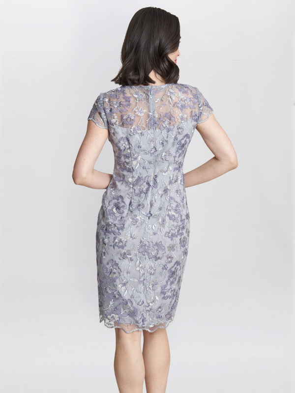 Raquelle Petite Midi Embroidered Cap Sleeve Shift Dress