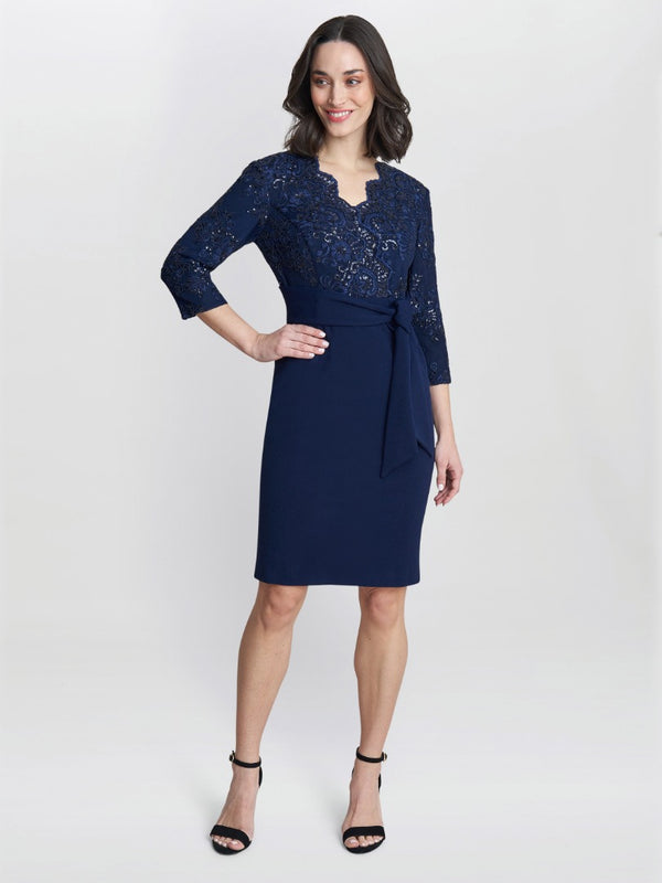 Robyn Petite Embroidered Dress With Tie Belt