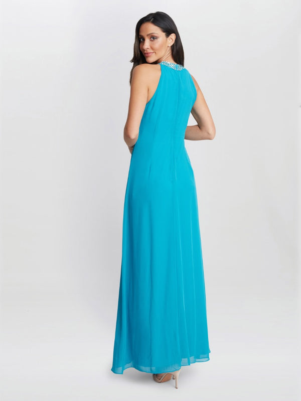 Pamela Halter Neck Maxi Dress With Beaded Neckline