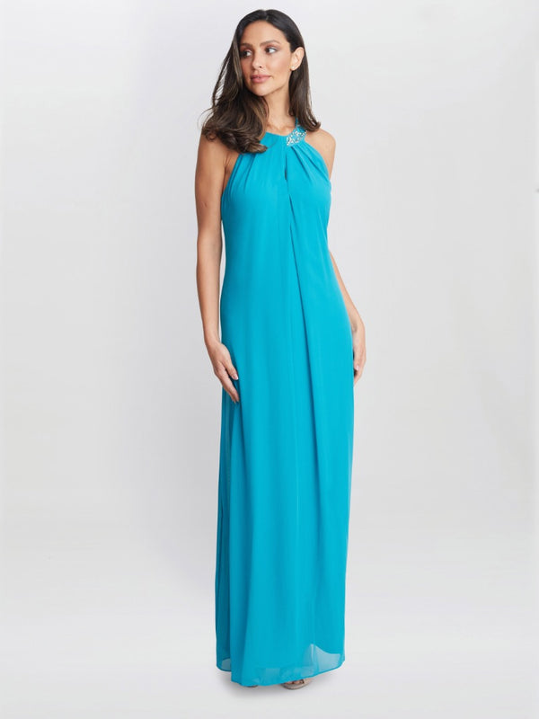 Pamela Halter Neck Maxi Dress With Beaded Neckline