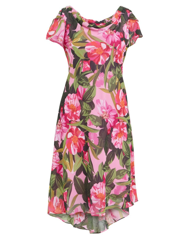 Ophelia Midi Printed Cowl Neck Dress With Shoulder Embellishment