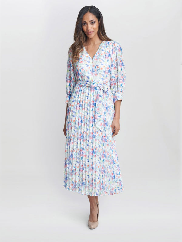 Sicily Jacquard Print Dress With Pleated Skirt