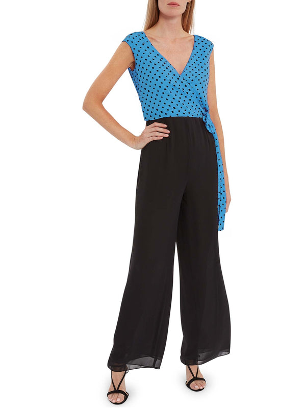 Milana Chiffon Jumpsuit With Spot Bodice