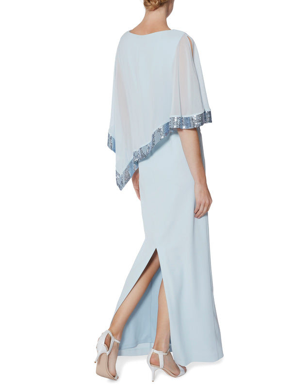 Tiffany Sequin Trim Cape Maxi Dress