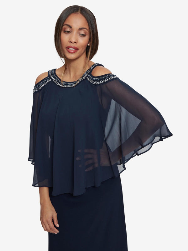 Turner Cold Shoulder Popover Gown With Beaded Neckline