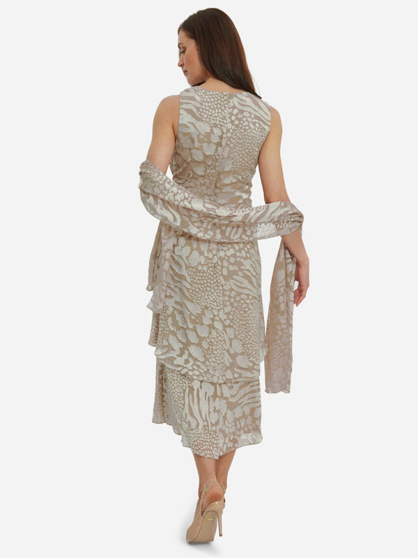 Lassie Embossed Print Dress And Shawl